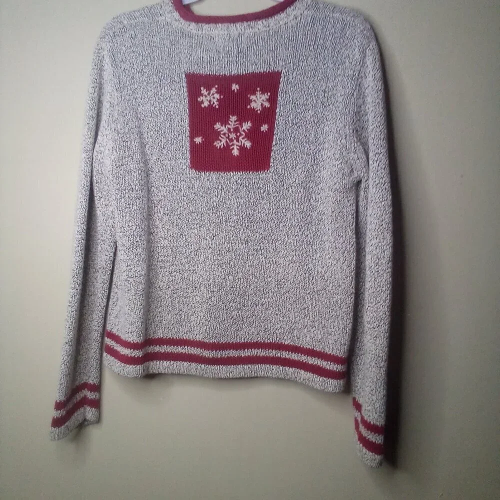 Christopher Banks Sweater S Christmas Holiday Snowman Long Sleeve Hand Embroider